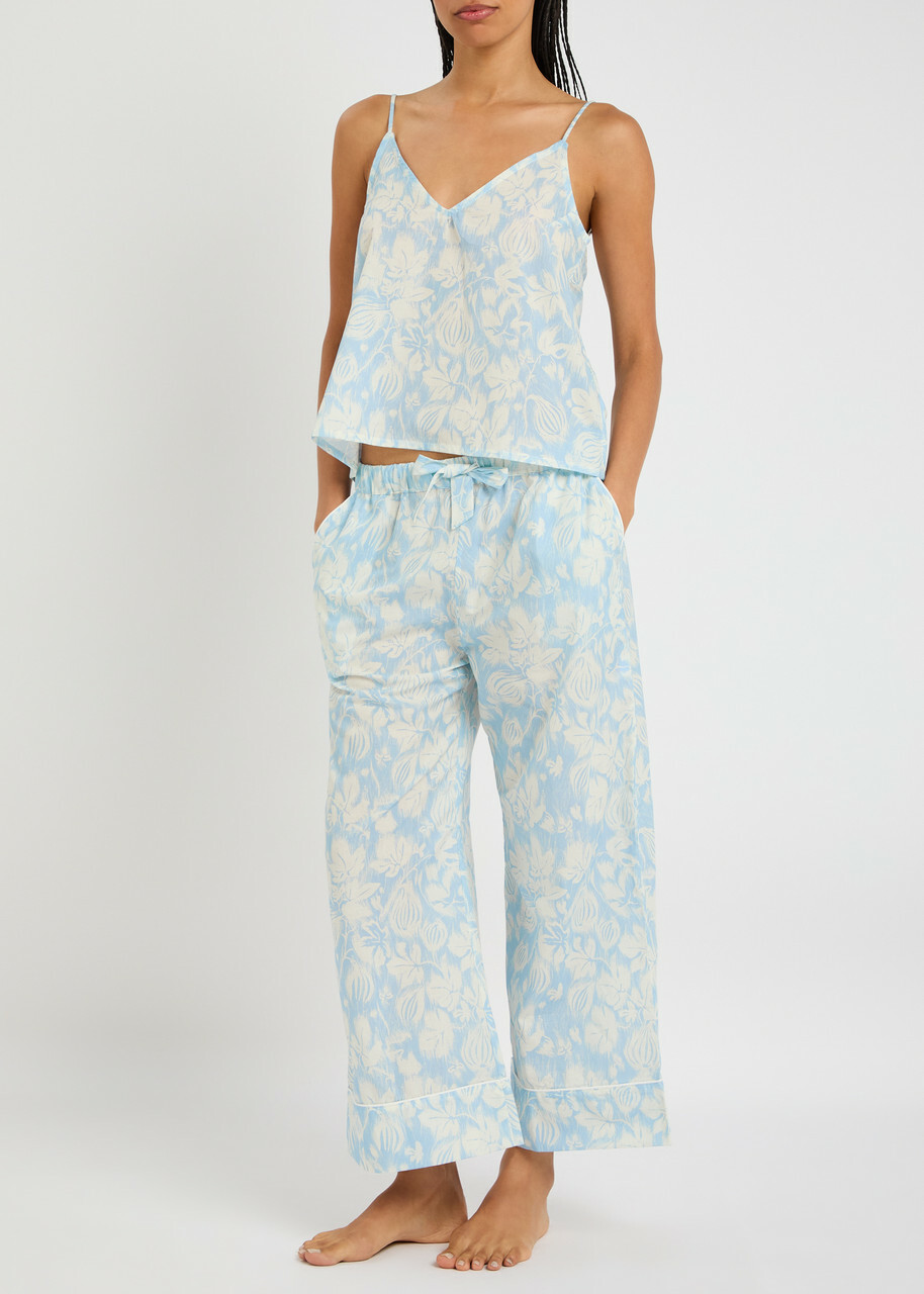 Desmond & Dempsey Alma Fig Printed Cotton Pyjama set Blue And White