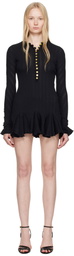 Conner Ives Black Pointelle Long Sleeve Henley Minidress