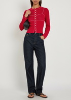 Tory Burch Embroidered Fine-knit Cardigan Red And White
