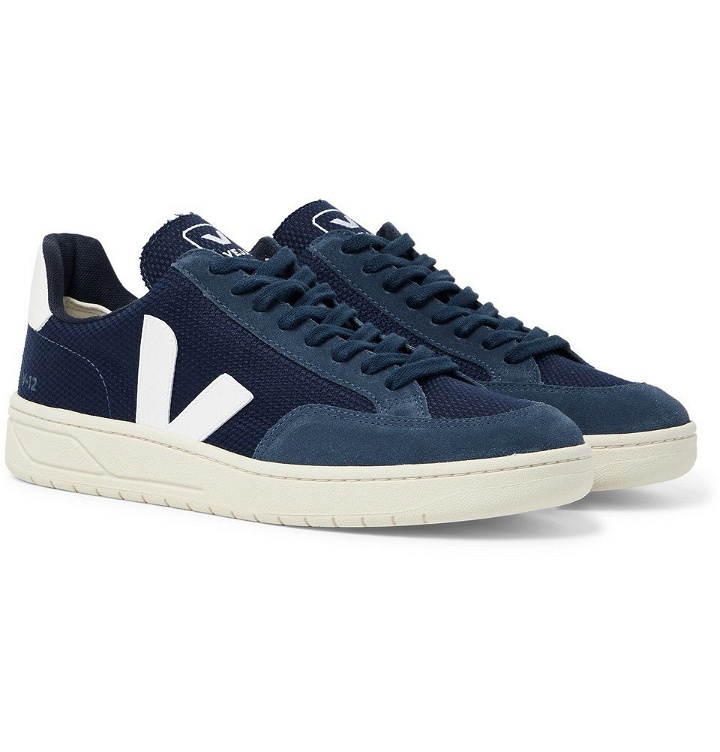 Photo: Veja - V-12 Leather and Rubber-Trimmed Suede and B-Mesh Sneakers - Navy