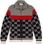 Gucci - Logo-Intarsia Striped Cotton Zip-Up Sweater - Men - Navy