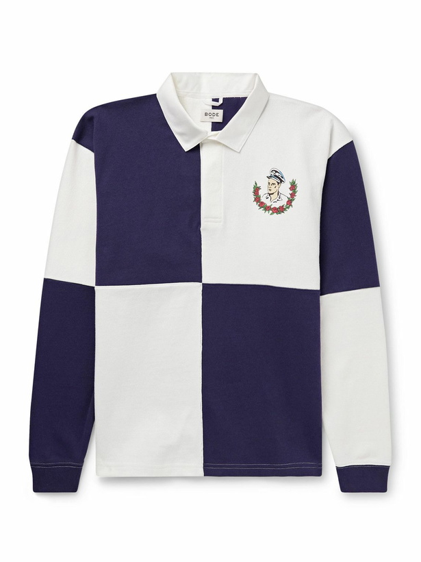 Photo: BODE - Grandfather Appliquéd Printed Cotton Polo Shirt - Blue