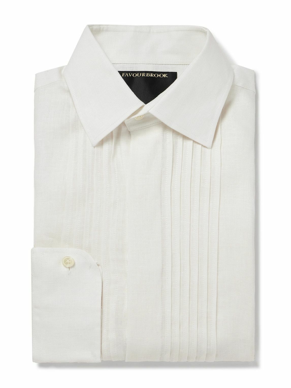 Favourbrook - Pintucked Linen Tuxedo Shirt - White
