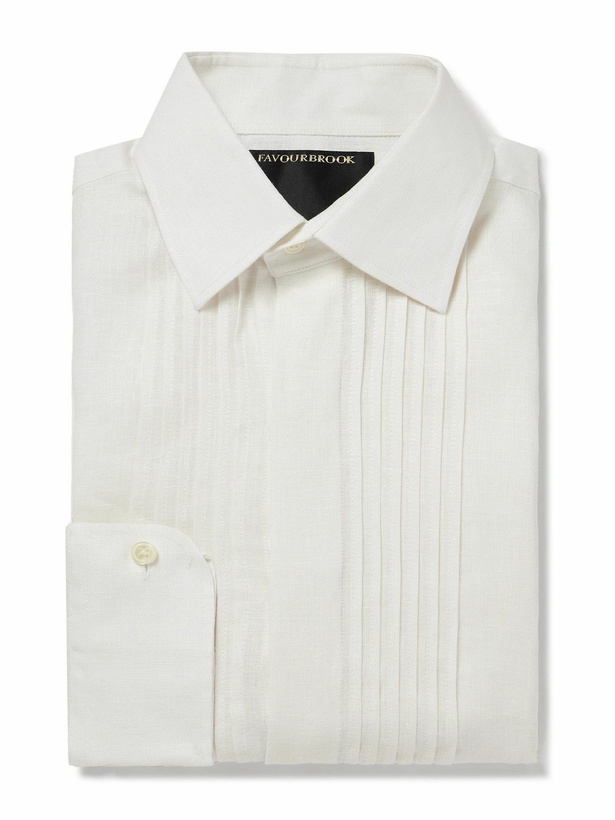 Photo: Favourbrook - Pintucked Linen Tuxedo Shirt - White