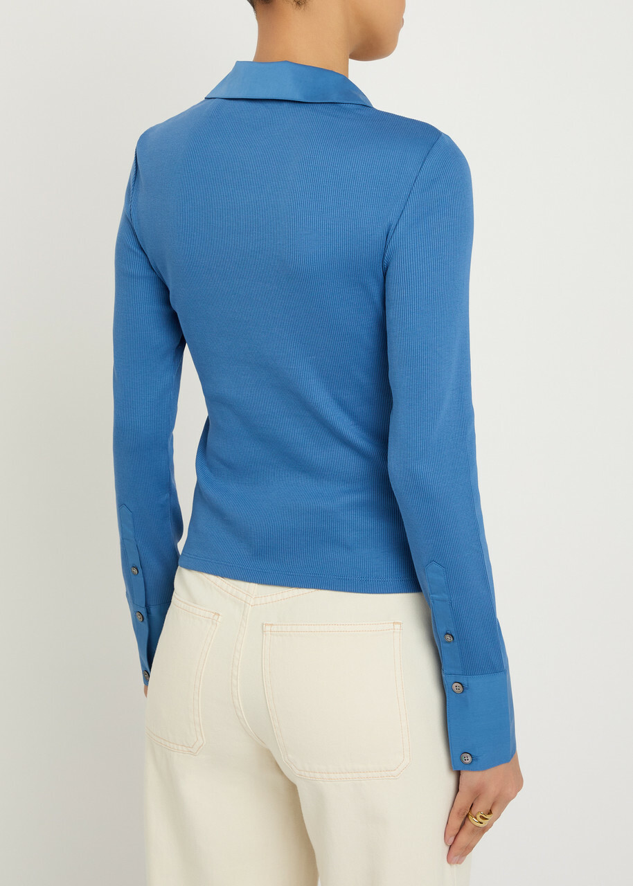 Veronica Beard Brenner Button-effect Cotton-blend top Blue