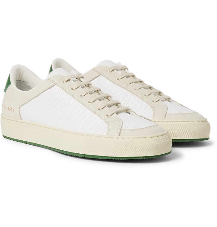 Photo: Common Projects - Retro '70s Perforated Leather and Nubuck Sneakers - White