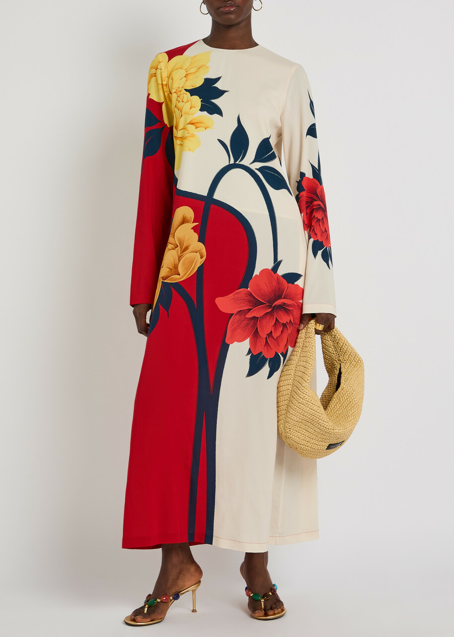 LA Double J Floral-print Stretch-crepe Midi Dress Multicoloured