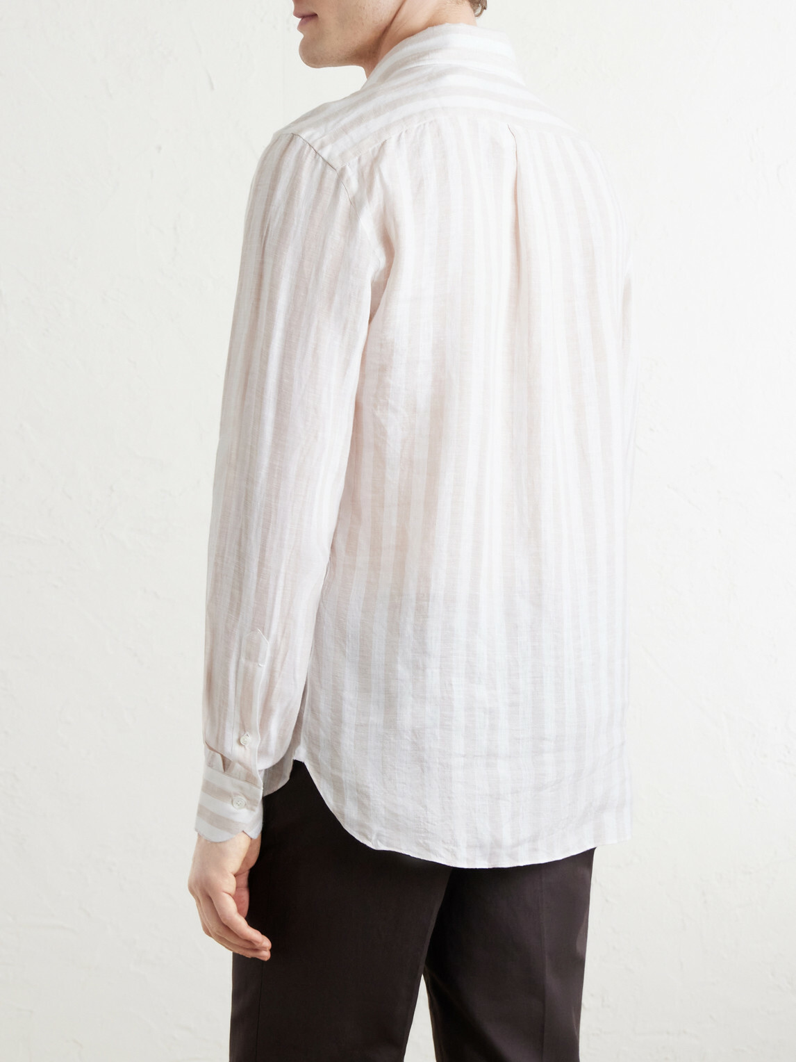 J. Mueser - Button-Down Collar Striped Linen Shirt - Brown