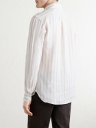 J. Mueser - Button-Down Collar Striped Linen Shirt - Brown