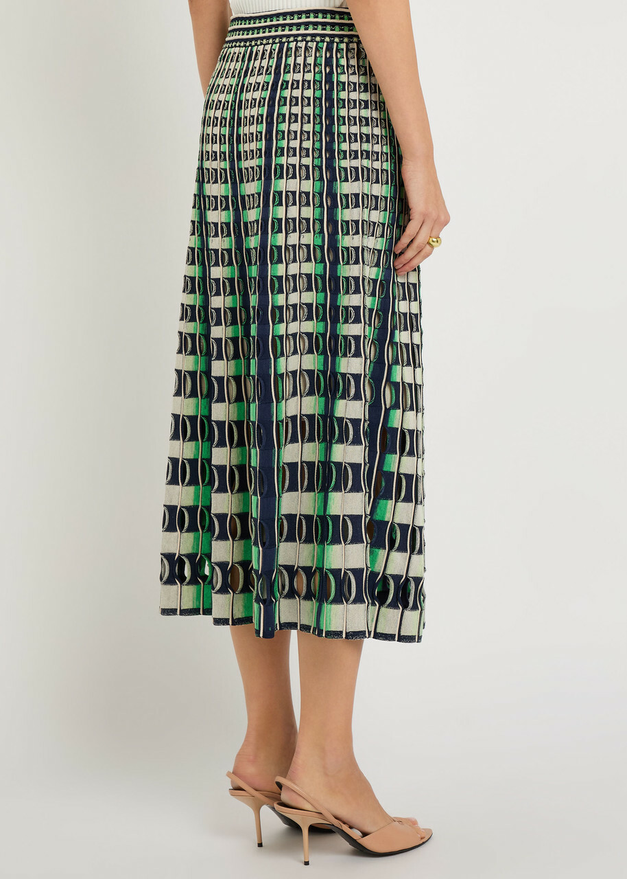 Simkhai Drue Textured Gingham Knit Midi Skirt Navy