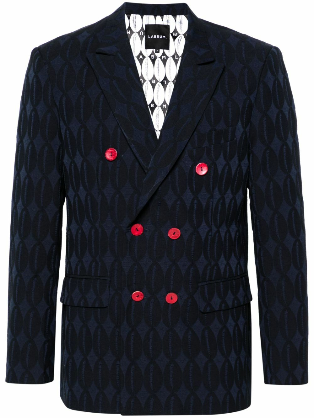 Labrum London Blue Double-Breasted Monogram Blazer