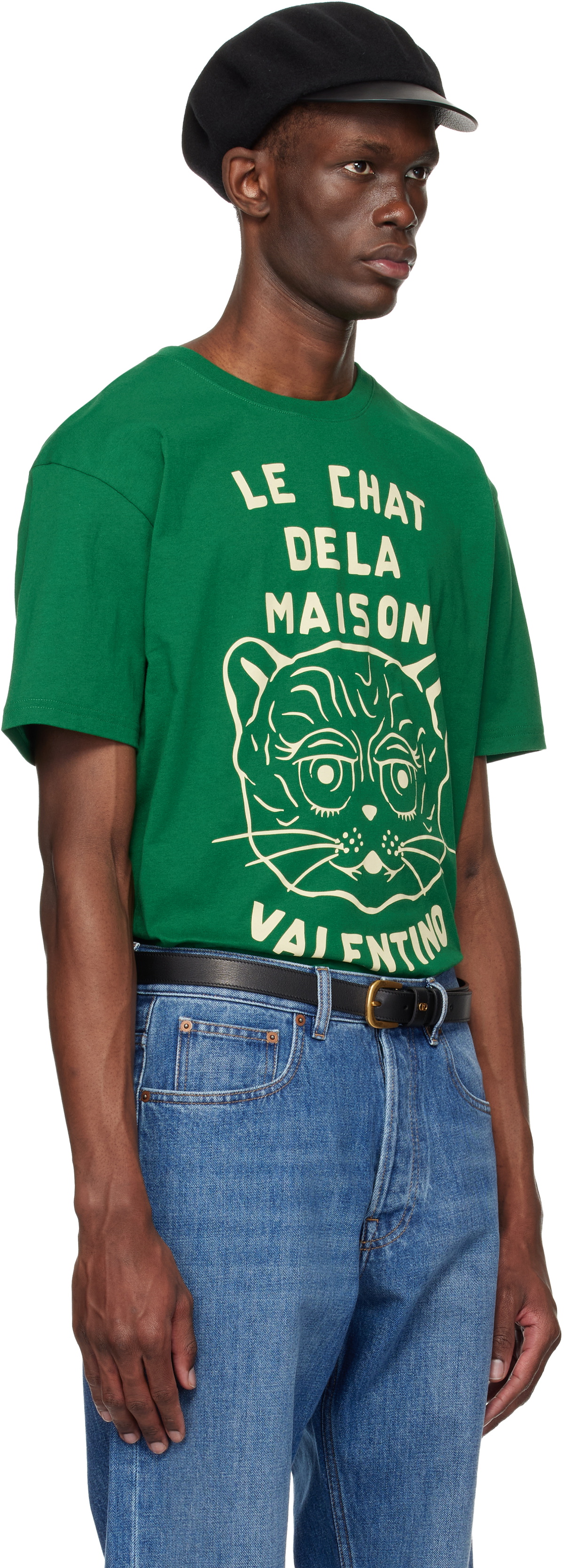 Valentino Green Cotton 'Le Chat De La Maison' Print T-shirt