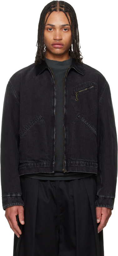 Photo: Maison Margiela Black Corduroy Collar Faded Denim Jacket