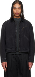 Maison Margiela Black Corduroy Collar Faded Denim Jacket