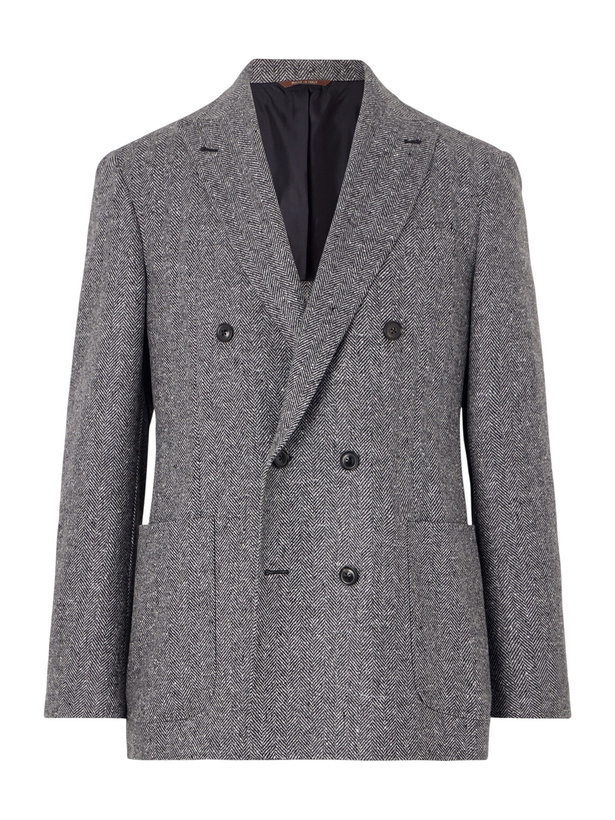 Photo: Canali - Kei Herringbone Wool and Cashmere-Blend Suit Jacket - Black