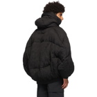 Chen Peng Black Down Pleated Puffer Hooded Jacket