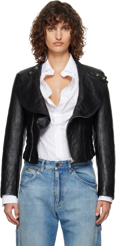 Photo: Maison Margiela Black Folded Collar Leather Jacket
