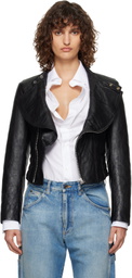 Maison Margiela Black Folded Collar Leather Jacket