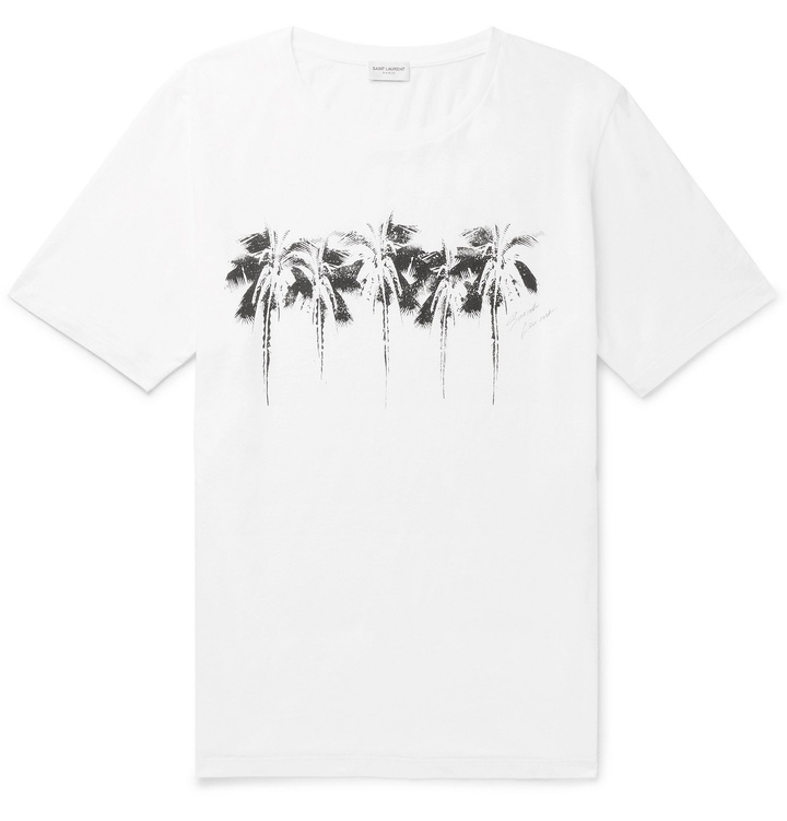 Photo: SAINT LAURENT - Printed Cotton-Jersey T-Shirt - White