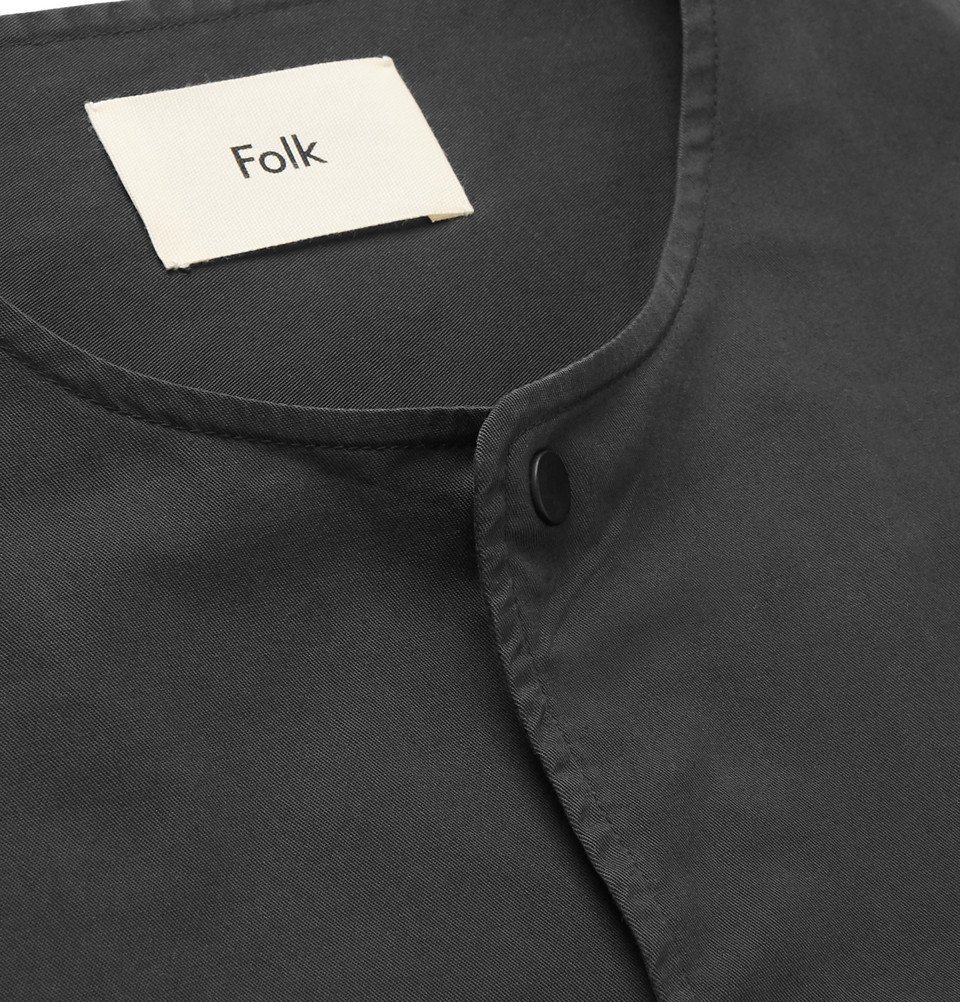 Folk - Collarless Ripstop-Panelled Cotton-Twill Shirt - Men