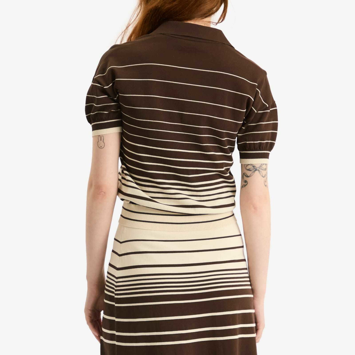 Faithfull The Brand Women's Sable Polo Shirt in Accordion Stripe Brown Beige