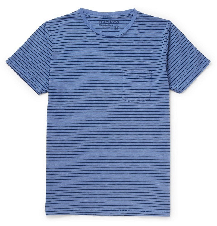 Photo: Hartford - Striped Cotton-Jersey T-Shirt - Men - Blue