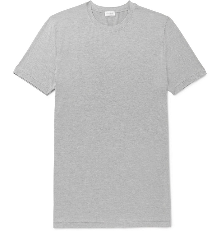 Photo: Zimmerli - Slim-Fit Mélange Stretch Modal-Blend Jersey T-Shirt - Gray