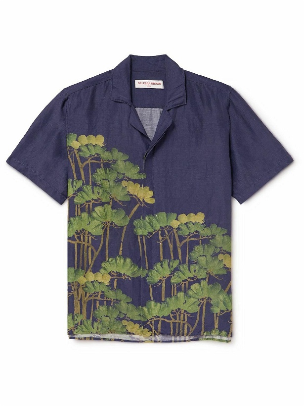 Photo: Orlebar Brown - Maitain Fantasy Camp-Collar Floral-Print Linen-Blend Shirt - Blue