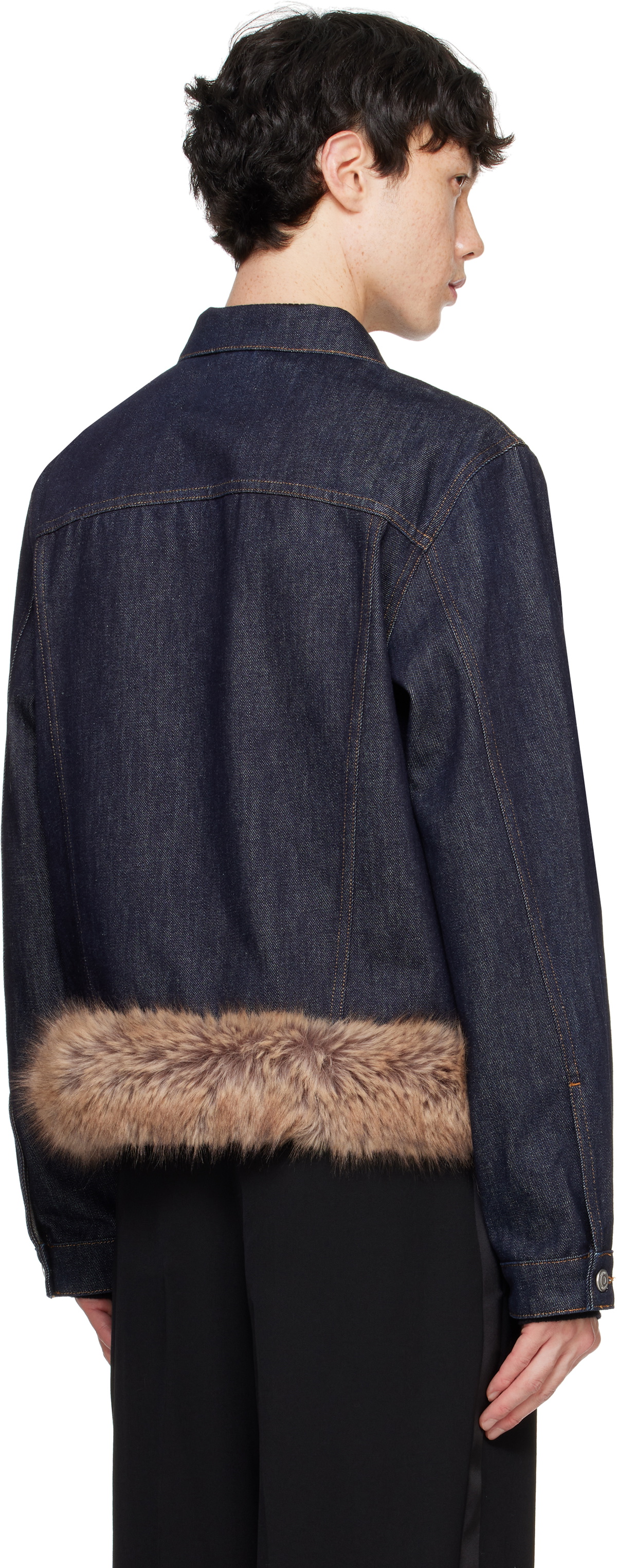 Coperni Blue Faux Fur Hem Denim Jacket