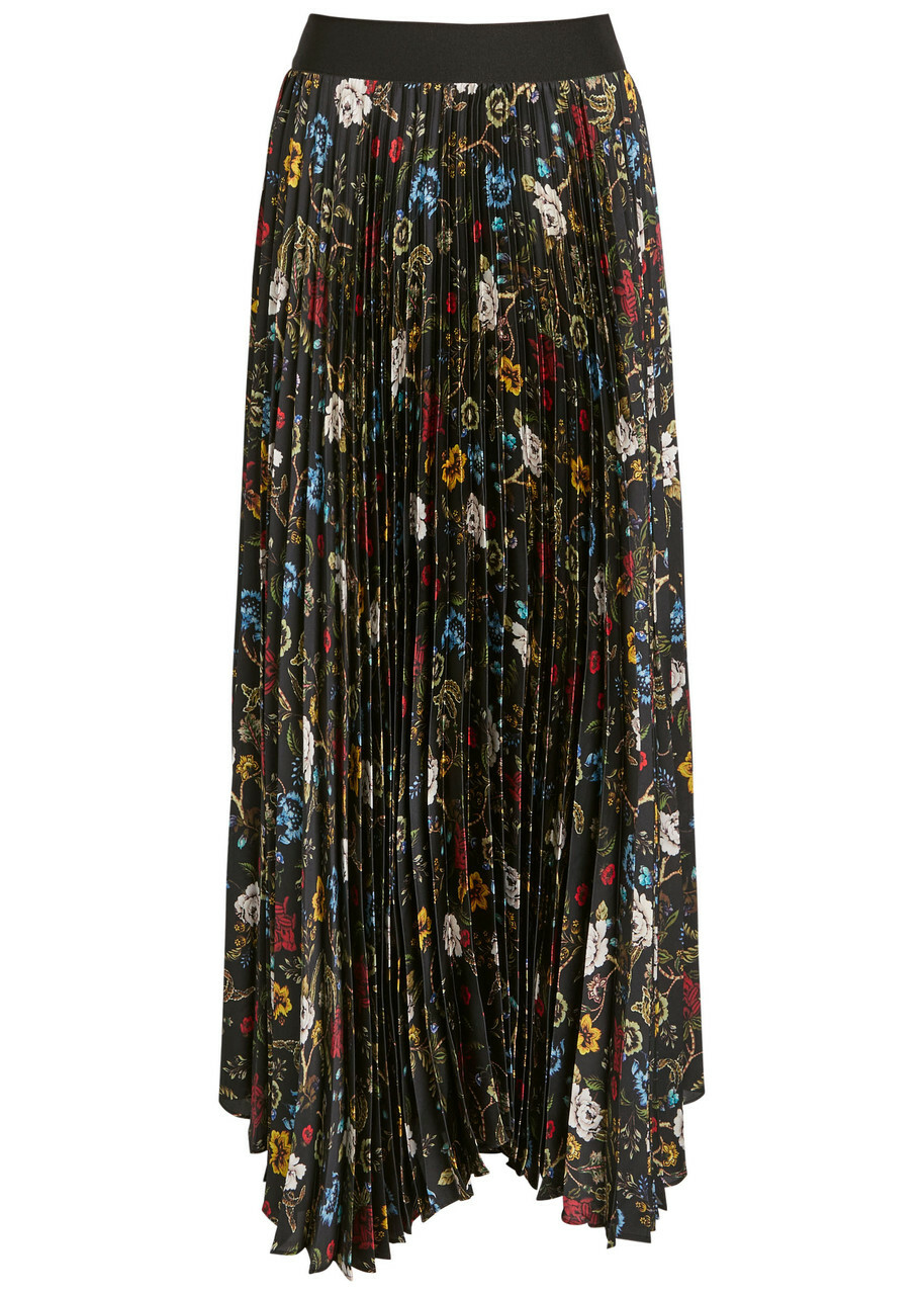 Alice + Olivia Katzz Floral-print Satin Maxi Skirt Black