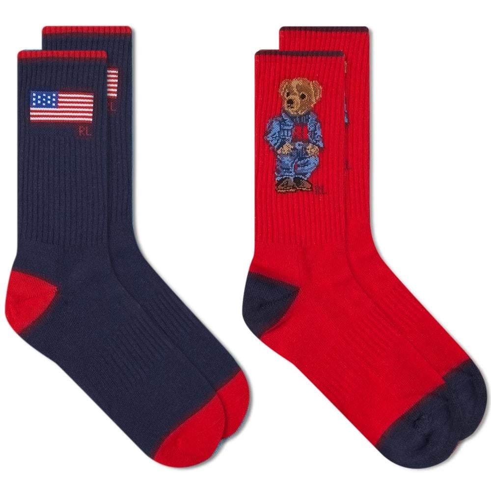 Polo Ralph Lauren USA Bear Socks -  2 Pack