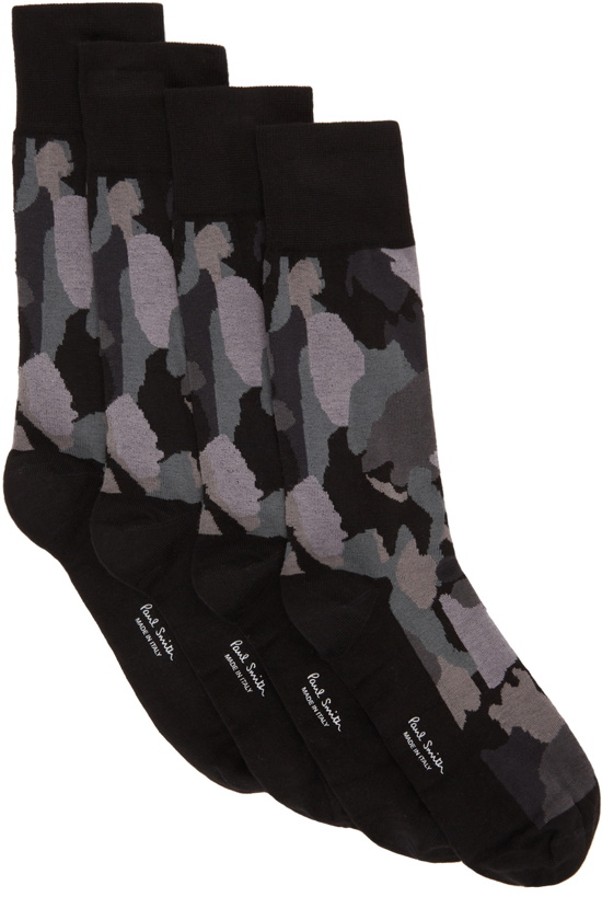 Photo: Paul Smith Four-Pack Black Camouflage Socks