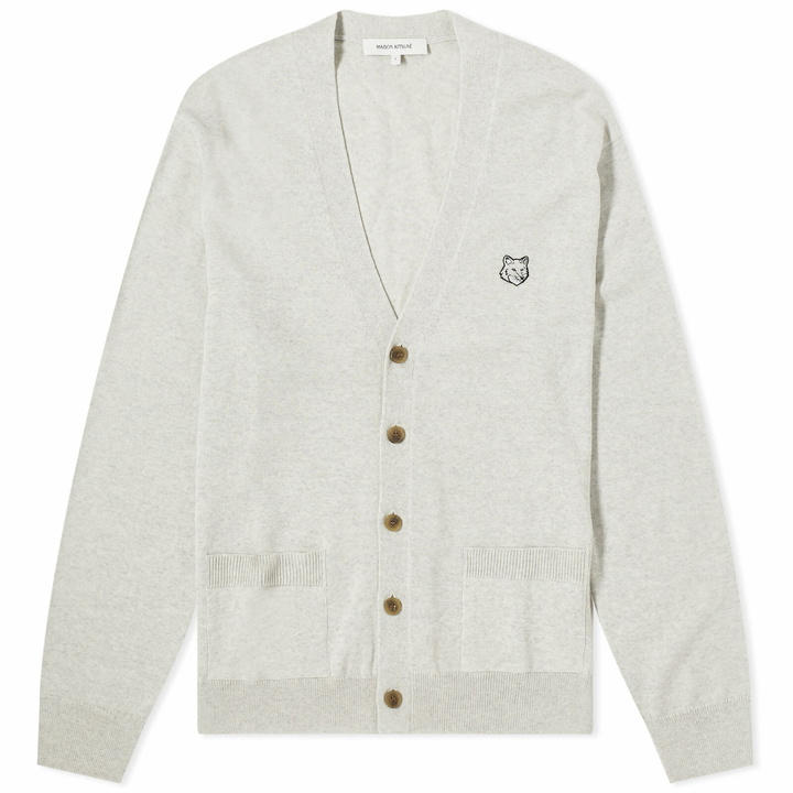 Photo: Maison Kitsuné Men's Bold Fox Head Patch Cardigan in Light Grey Melange