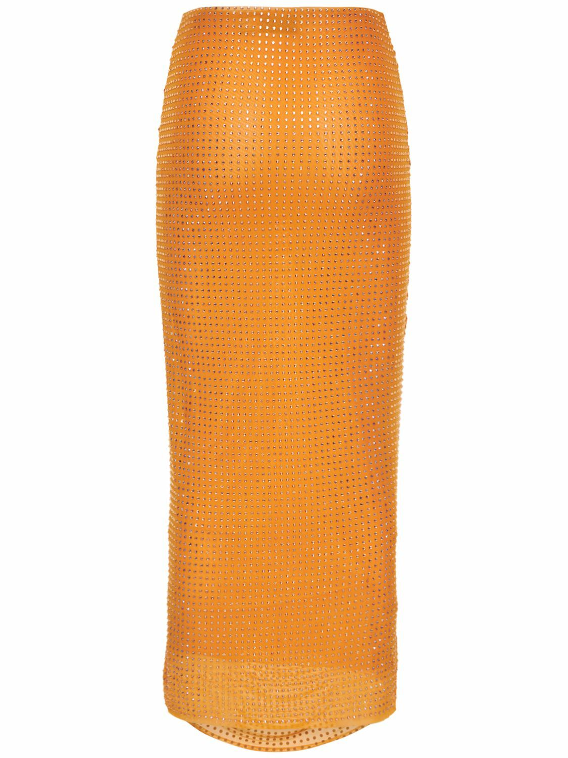 SELF-PORTRAIT - Orange Hotfix Mesh Midi Skirt Self-Portrait