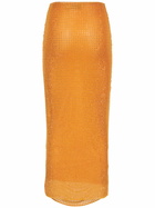 SELF-PORTRAIT - Orange Hotfix Mesh Midi Skirt