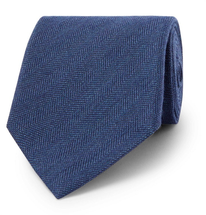 Photo: Ermenegildo Zegna - Herringbone Silk, Wool and Cashmere-Blend Tie - Blue