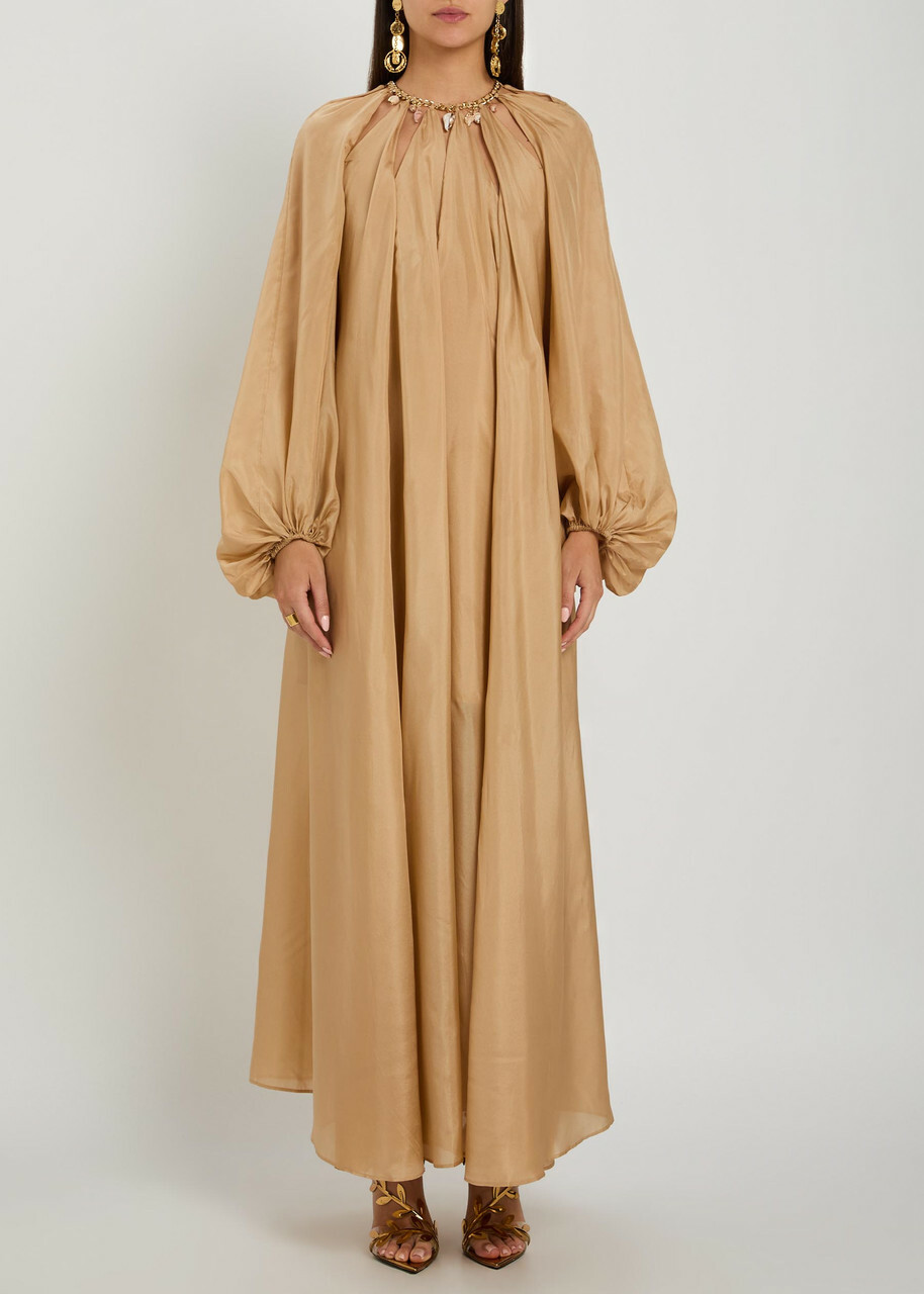 Zimmermann Mohon Charm-effect Silk Midi Dress Beige