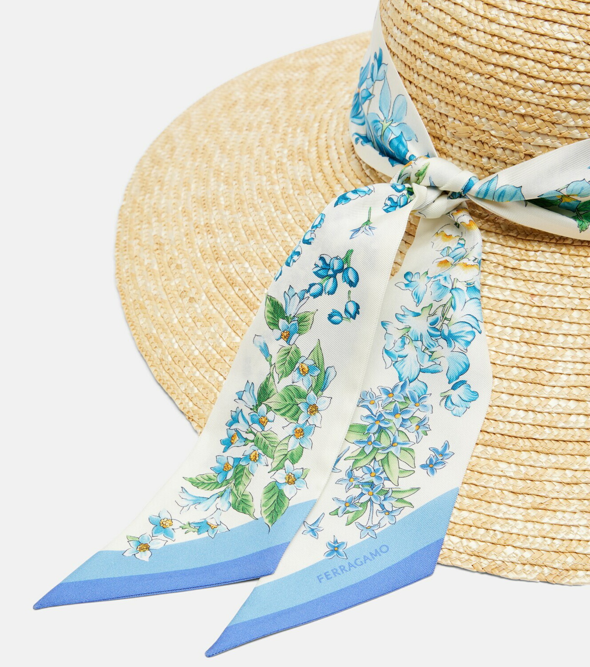 Ferragamo Scarf-detail raffia sun hat