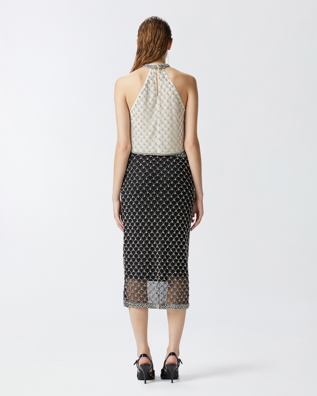 Pinko Sleeveless Tulle Top With Crystal Mesh White/Crystal Pinko