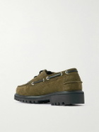 G.H. BASS - Ranger Camp Moc Leather-Trimmed Suede Boat Shoes - Green