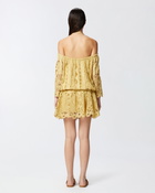 Pinko Open Shoulder Mini Dress With Openwork Rattan Yellow