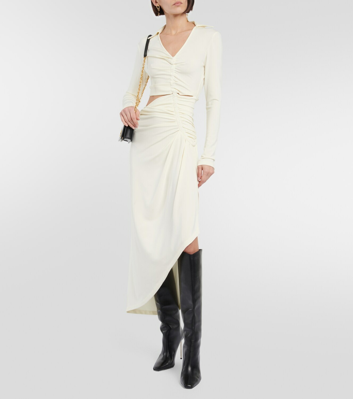 1210466 Off-White Cutout Waist Midi Dress