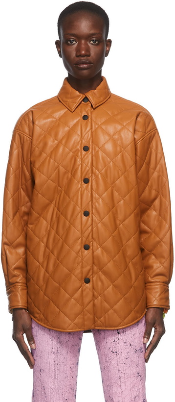 Photo: MSGM Tan Quilted Faux-Leather Jacket