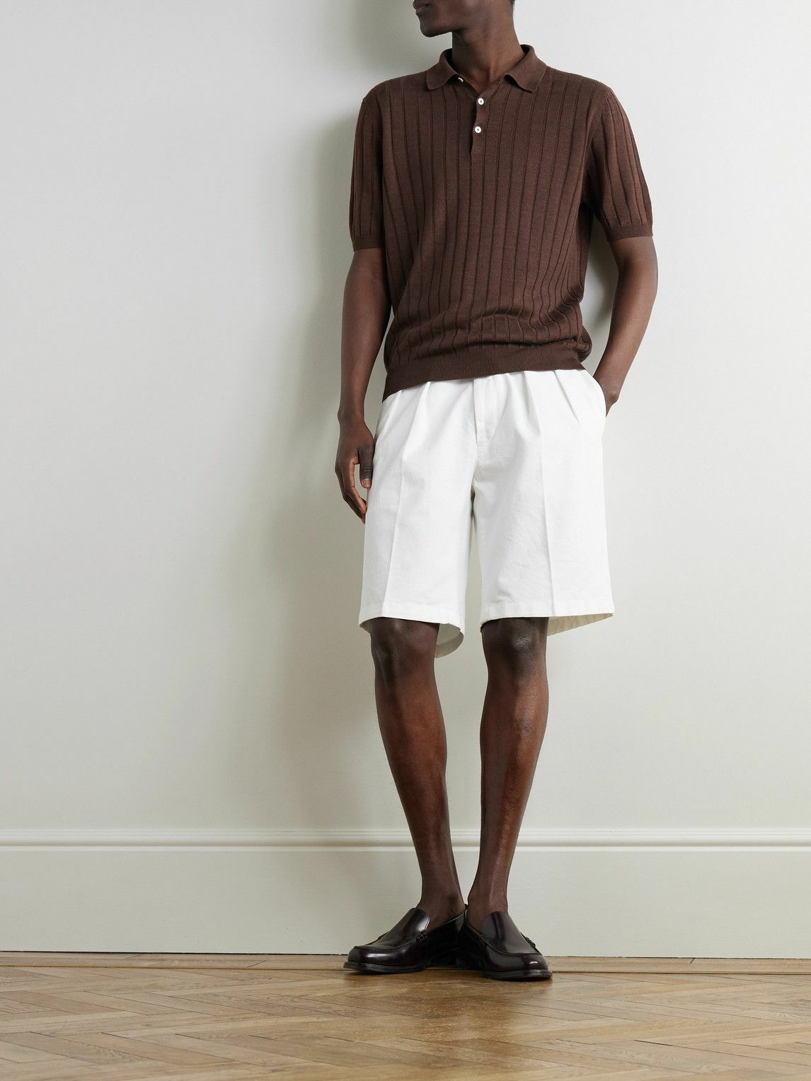Rubinacci - Manny Straight-Leg Pleated Cotton Shorts - White