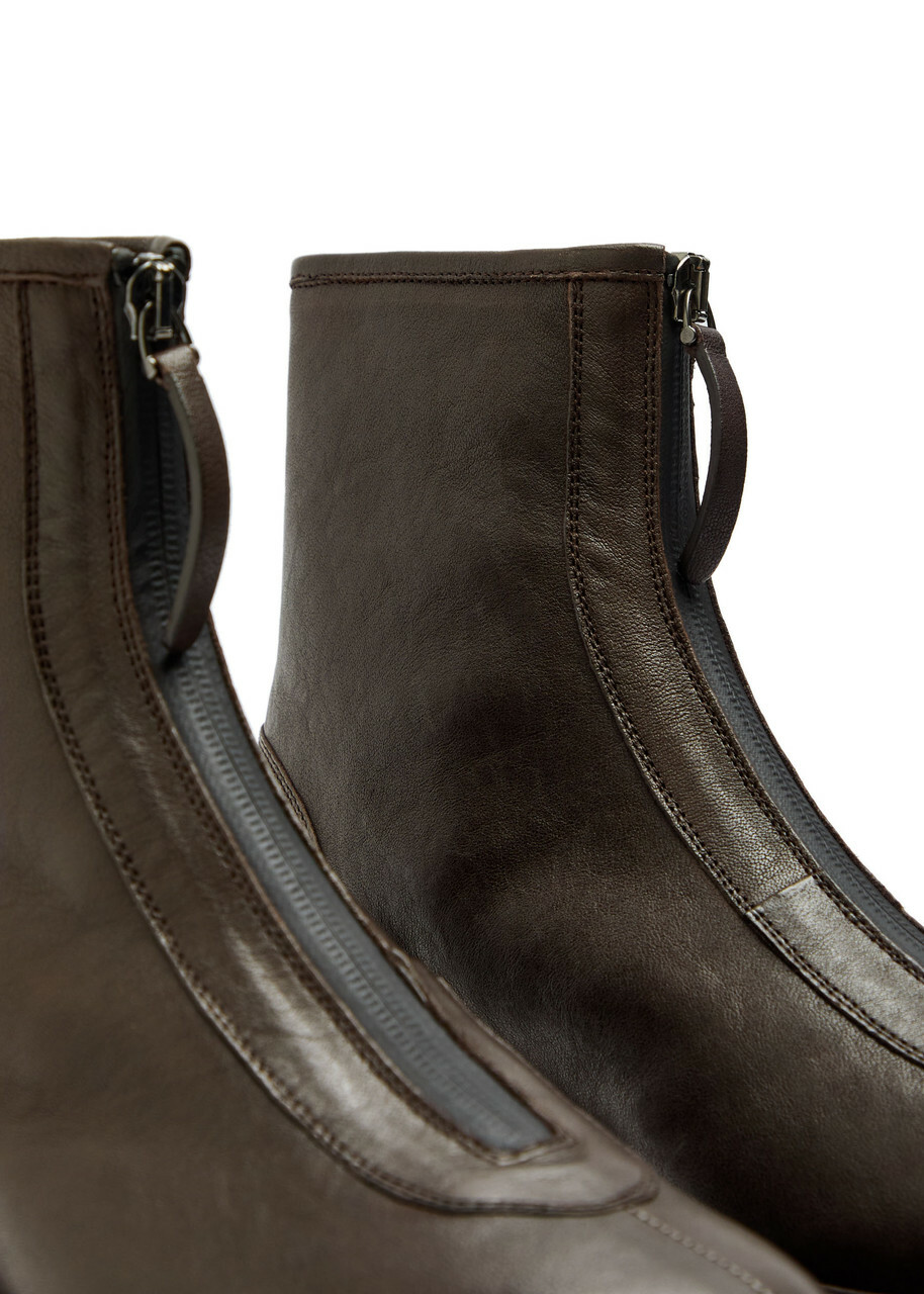 Legres Grained Leather Ankle Boots Brown