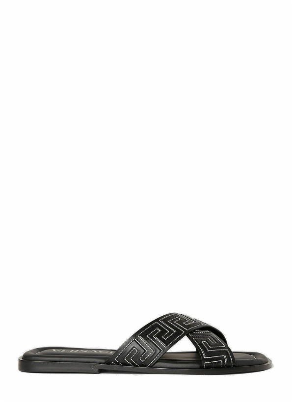 Photo: Versace - Crossover Greca Slides in Black