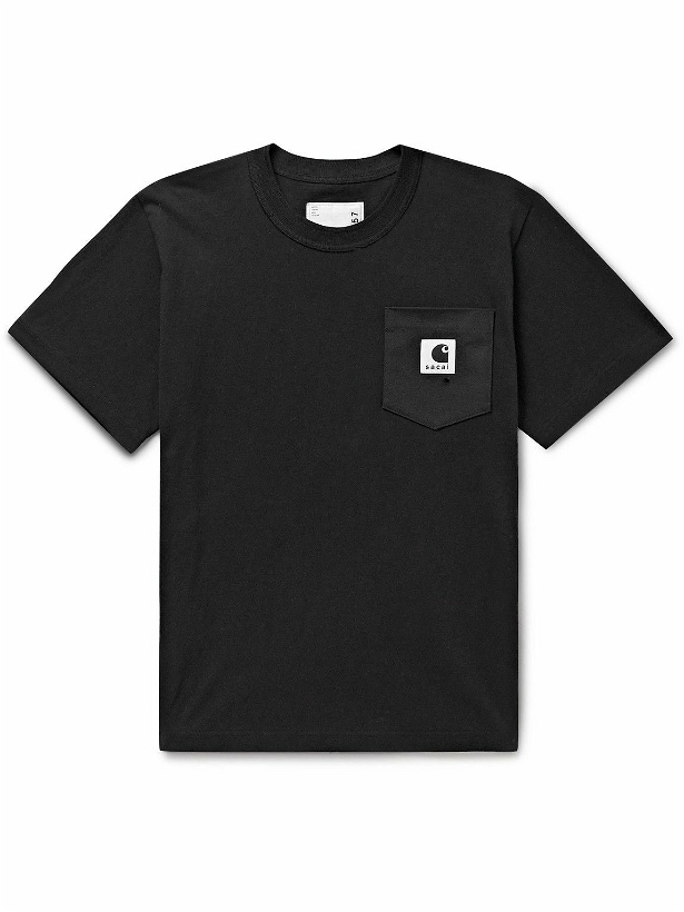 Photo: Sacai - Carhartt WIP Logo-Appliquéd Canvas-Trimmed Cotton-Jersey T-Shirt - Black
