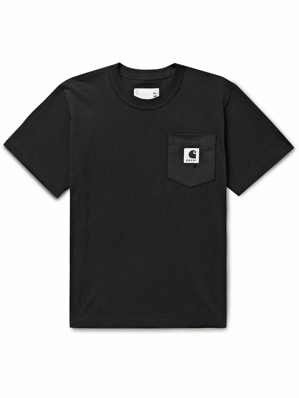 Photo: Sacai - Carhartt WIP Logo-Appliquéd Canvas-Trimmed Cotton-Jersey T-Shirt - Black