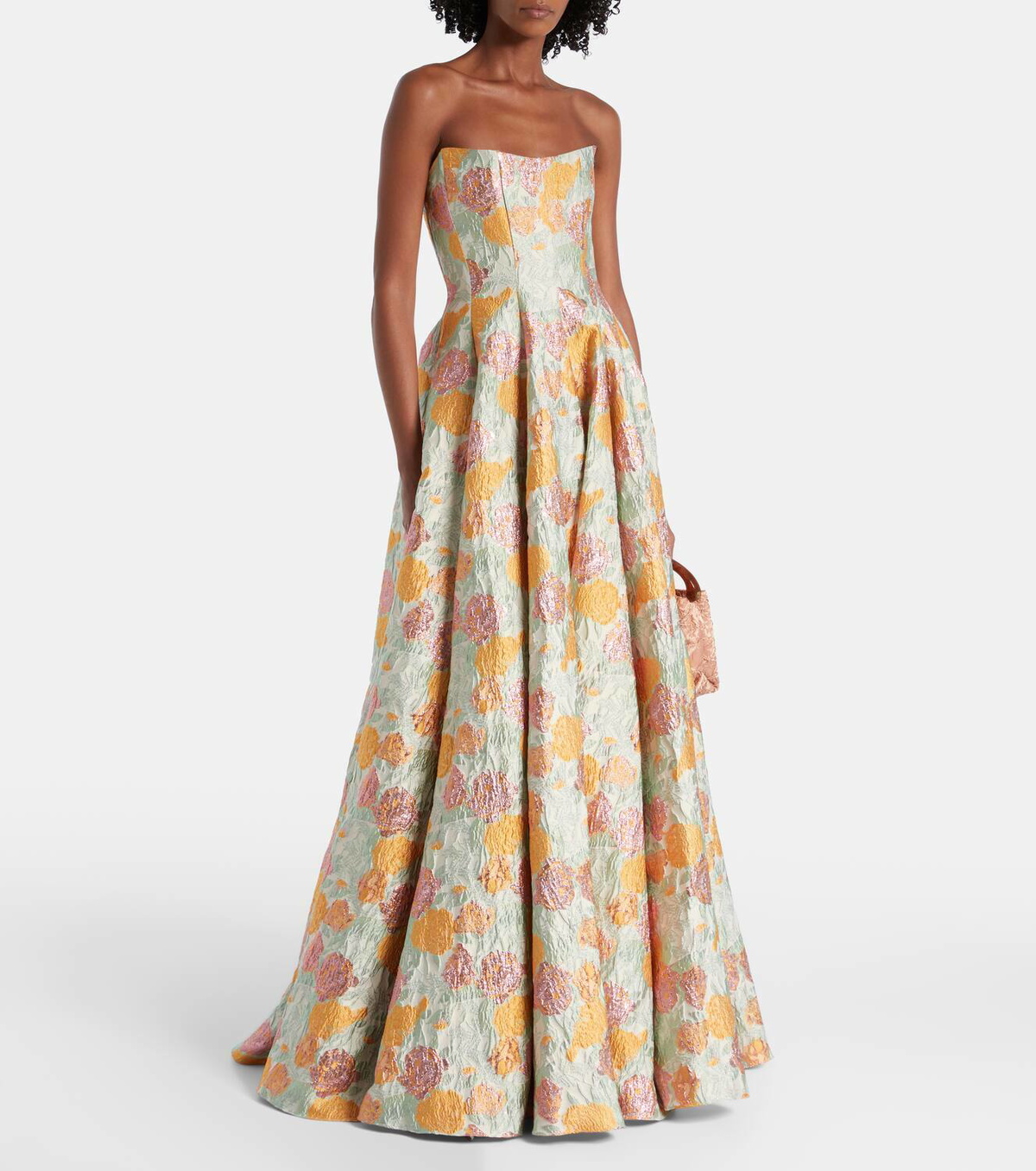 Markarian Floral lamé brocade corset gown