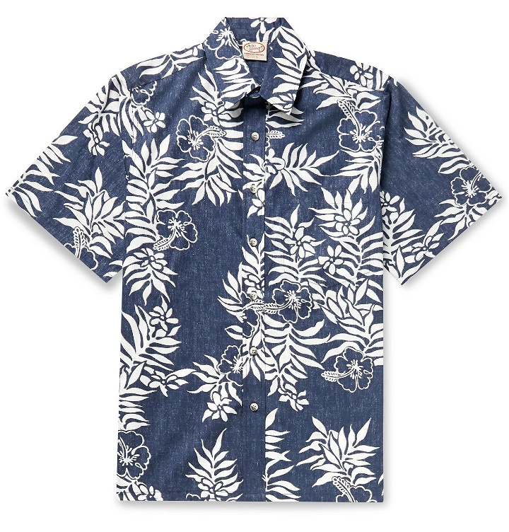 Photo: Go Barefoot - Tahitian Leaf Printed Cotton Shirt - Blue